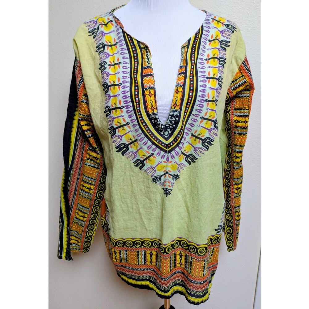 African Dashiki Print Tunic Top Women’s Boho Tribal V-Neck Long Sleeve Hippie Fe
